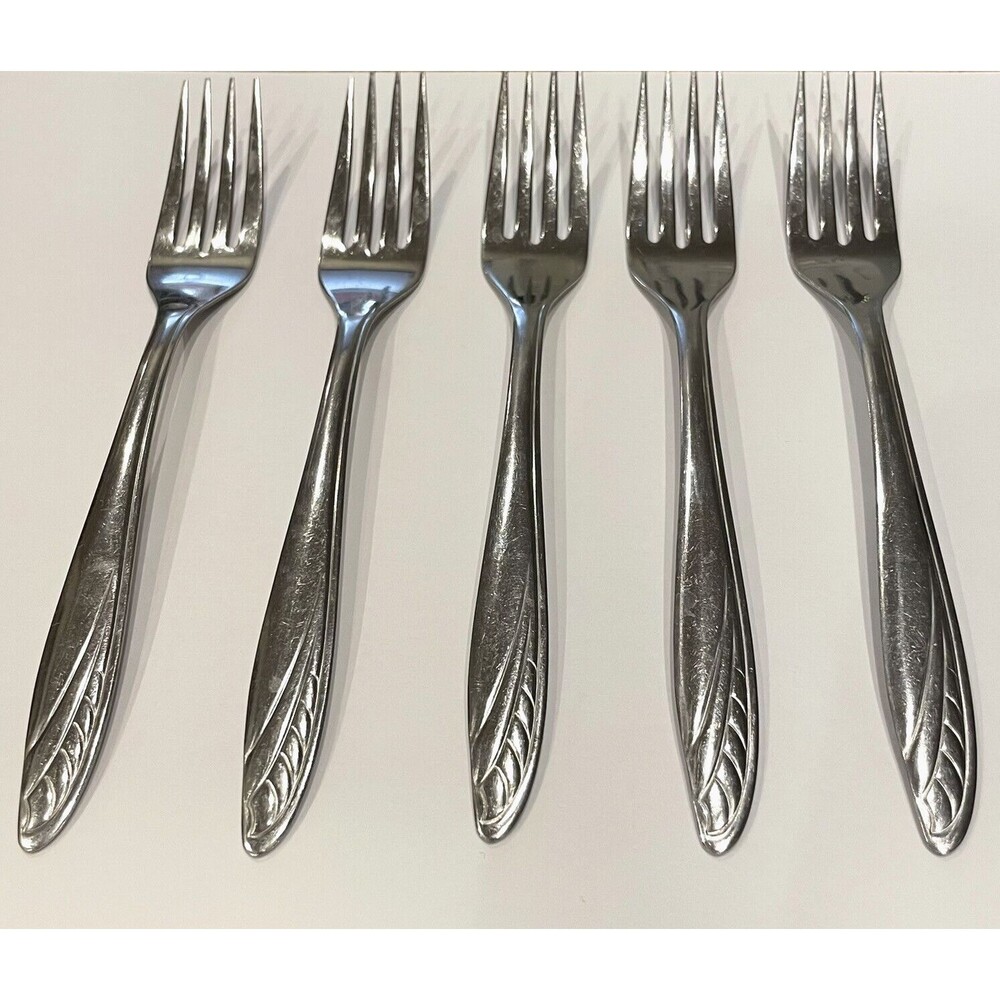Majesco Stainless Steel Forks 6 7/8" Salad Set of 5 Vintage MCM MJS3 Pattern